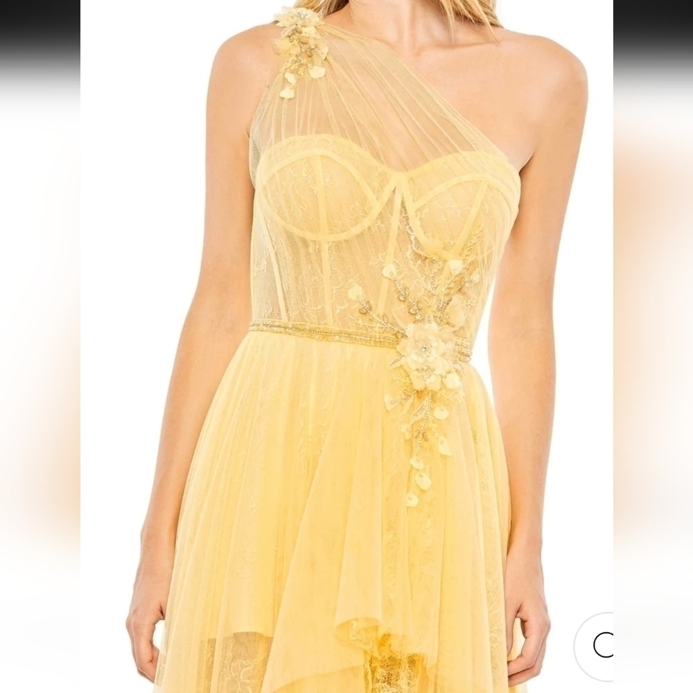 Mac Duggal NWT Lemon EMBELLISHED TULLE ONE SHOULDER HIGH LOW GOWN size 18 - Picture 3 of 16
